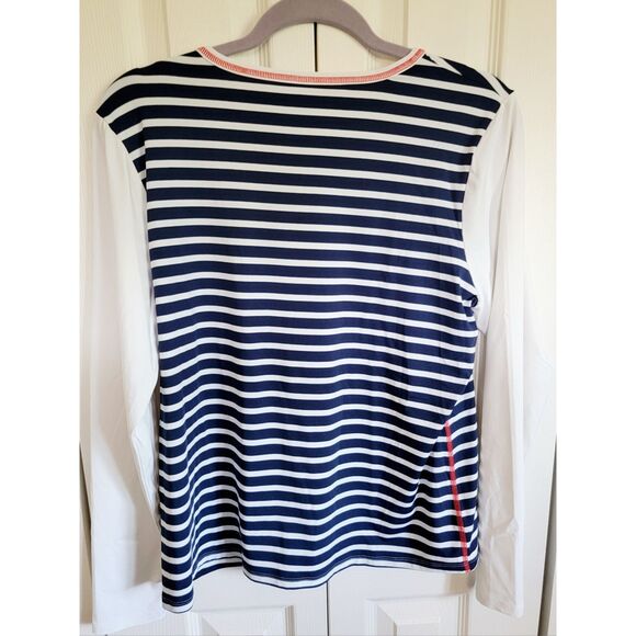 Lands End L Women's Long Sleeve Blue White Red Striped Pullover Top Size Stretch - Picture 2 of 7